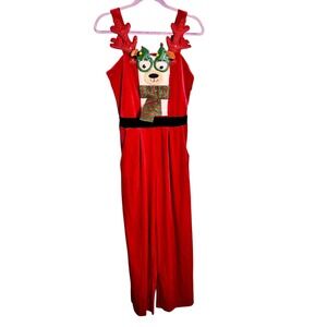 Born Famous Red Velvet Reindeer Llama Christmas Jumpsuit Holiday Costume M